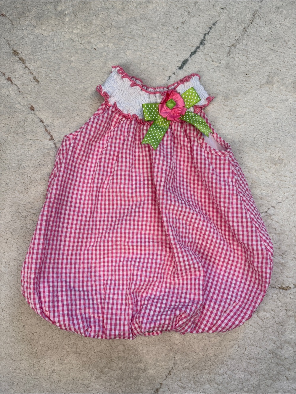 Rare Editions Pink Gingham Bubble Dress with Green Bow